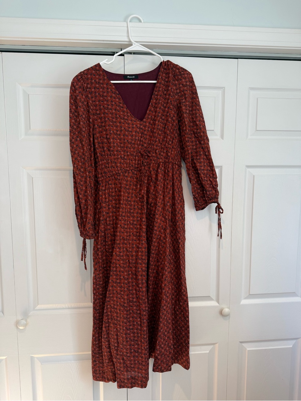 Madewell Rust Floral V-Neck Midi Dress